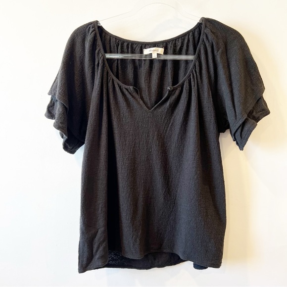 Madewell Flutter Sleeve Top in‎ Black - Picture 2 of 8